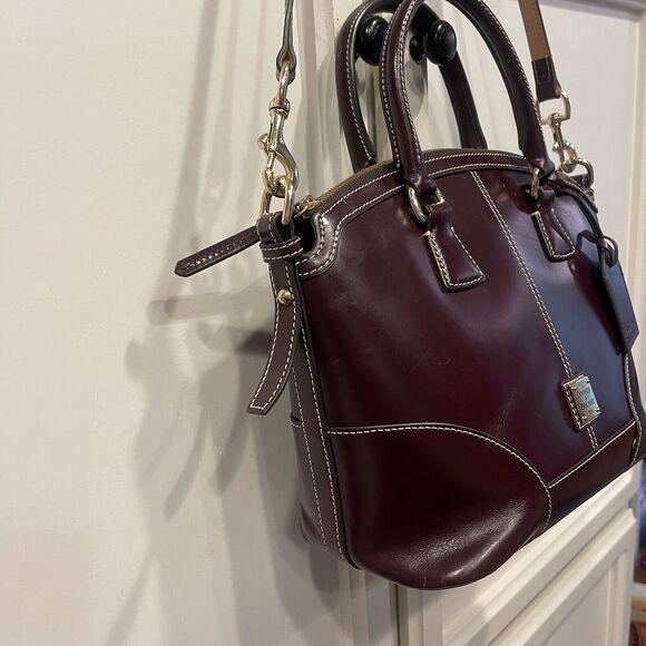 Dooney & Bourke Emerson Domed Satchel Purse Bag Brown Smooth Leather - Picture 12 of 15